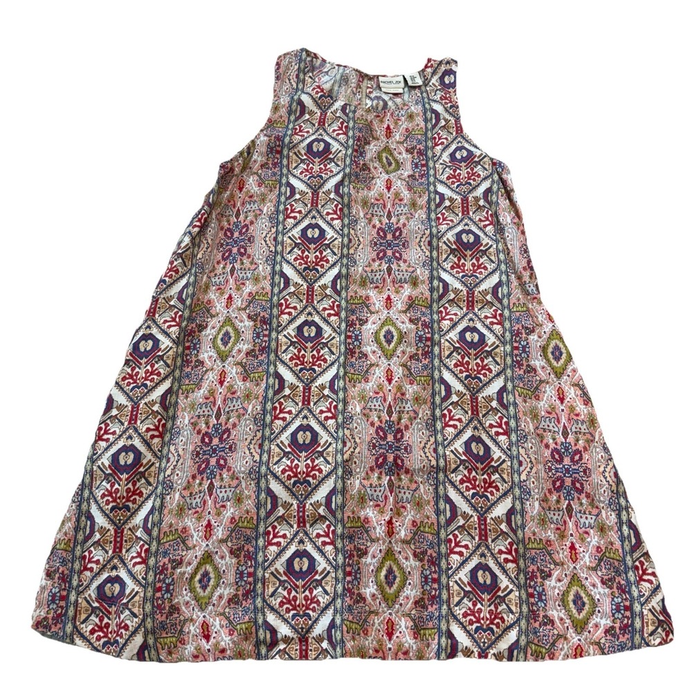 Rachel Zoe Dress M Sleeveless Shift Aztec Southwestern Beach Casual 100% Linen